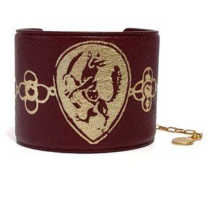 LANVIN Printed Burgundy Leather Gold Wrap Bracelet